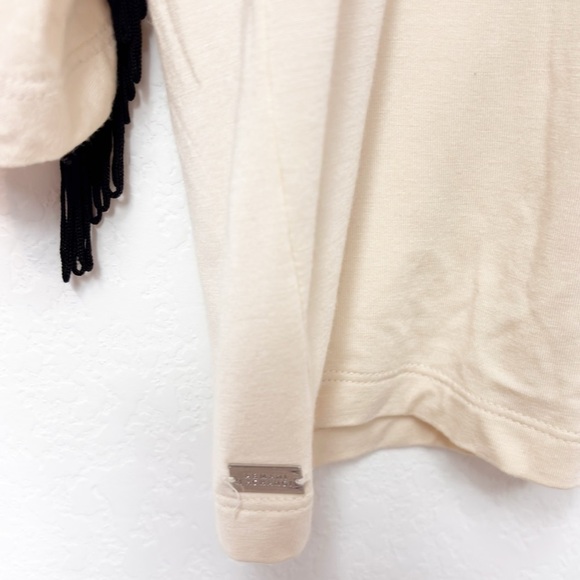 ARMANI EXCHANGE CREAM BLACK LONG SLEEVE FRINGE WOMEN BLOUSE SIZE SMALL NWT - Picture 4 of 6